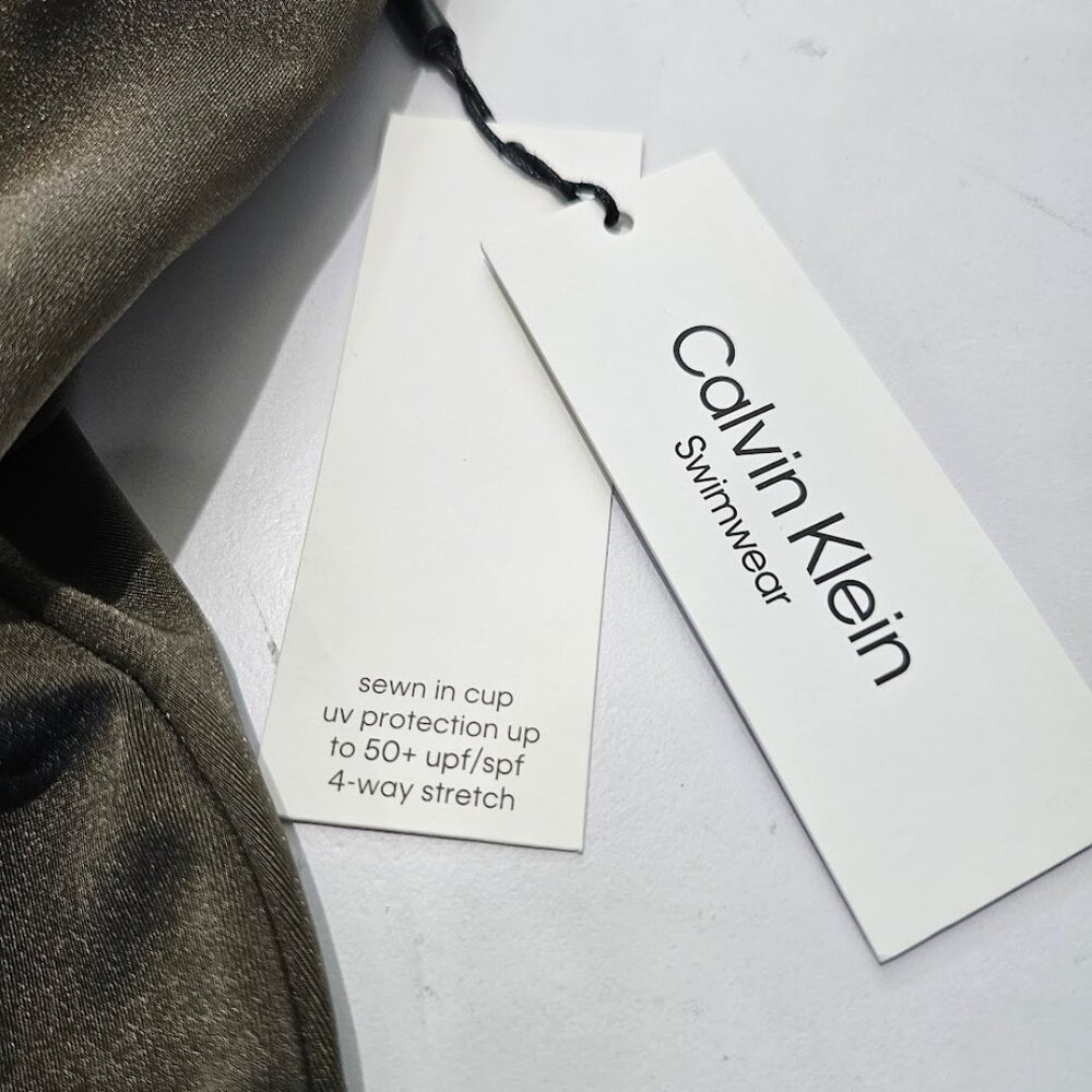 Calvin Klein Shimmer Pleated One Piece Swimsuit Bronze - Picture 7 of 12